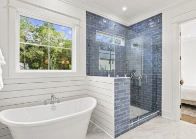 Interior staged primary bathroom of 1167 Guerins Bridge in Awendaw, SC by Grantham Homes