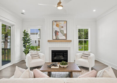 Interior staged living room of 1167 Guerins Bridge in Awendaw, SC by Grantham Homes
