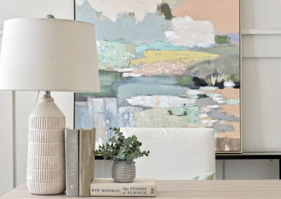 Closeup detail of staged home office furnishings at 1167 Guerins Bridge in Awendaw, SC by Grantham Homes